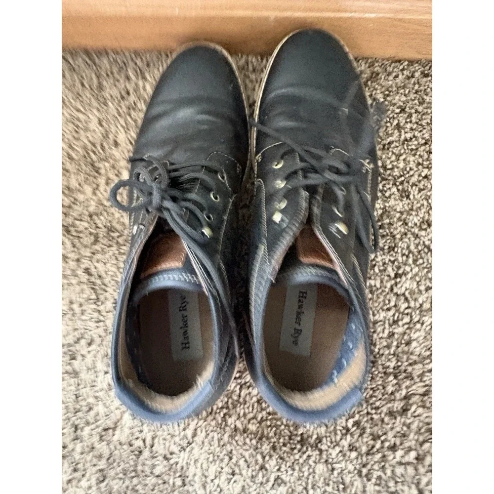Hawker Rye Men's Black Faux Leather Chukka Ankle Boots Lace Up US 10 EU 43